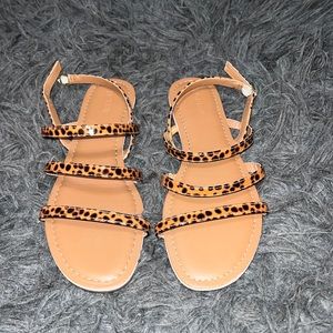Women’s new, J Crew strappy leopard print sandals, with gold accent buckle, sz 9